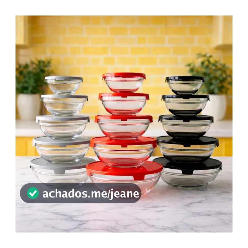 Kit com 5 Potes de Vidro Redondos Transparentes para Armazenar Mantimentos e Marmitas