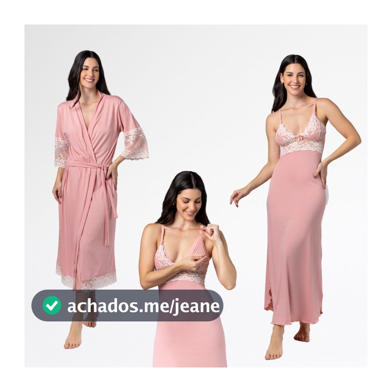 Kit Robe Longo Bicolor com Camisola longa Bicolor Amamentação Confortável Elegante