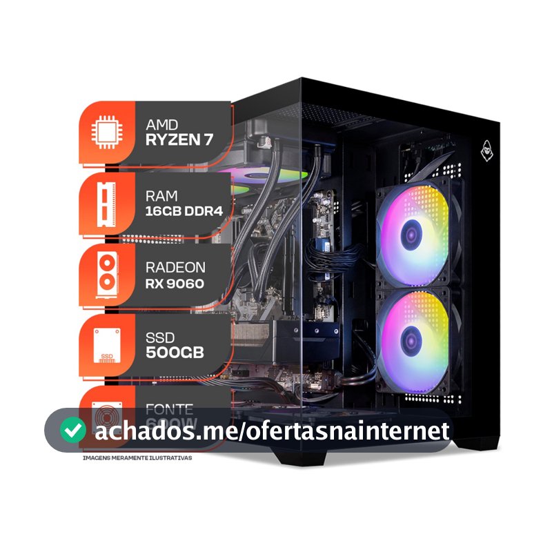 PC Gamer Titan Pro, AMD RYZEN 7 5700X, Water Cooler, RX 9060 XT 8GB, 16GB DDR4, SSD M.2 500GB, 600W 80 Plus