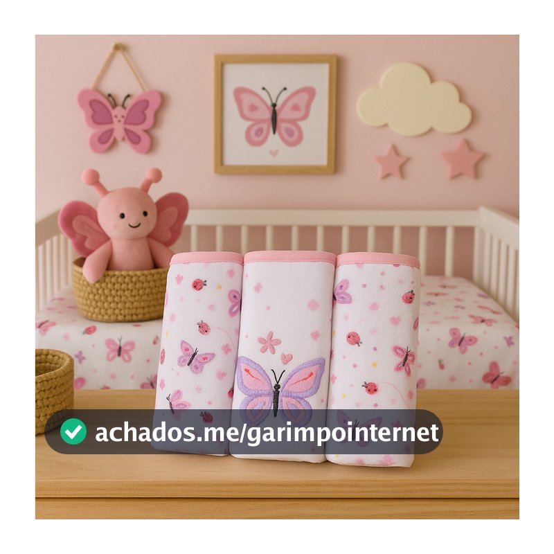 Kit Fralda Baby Gijo Bordado Borboleta - 3 Peças