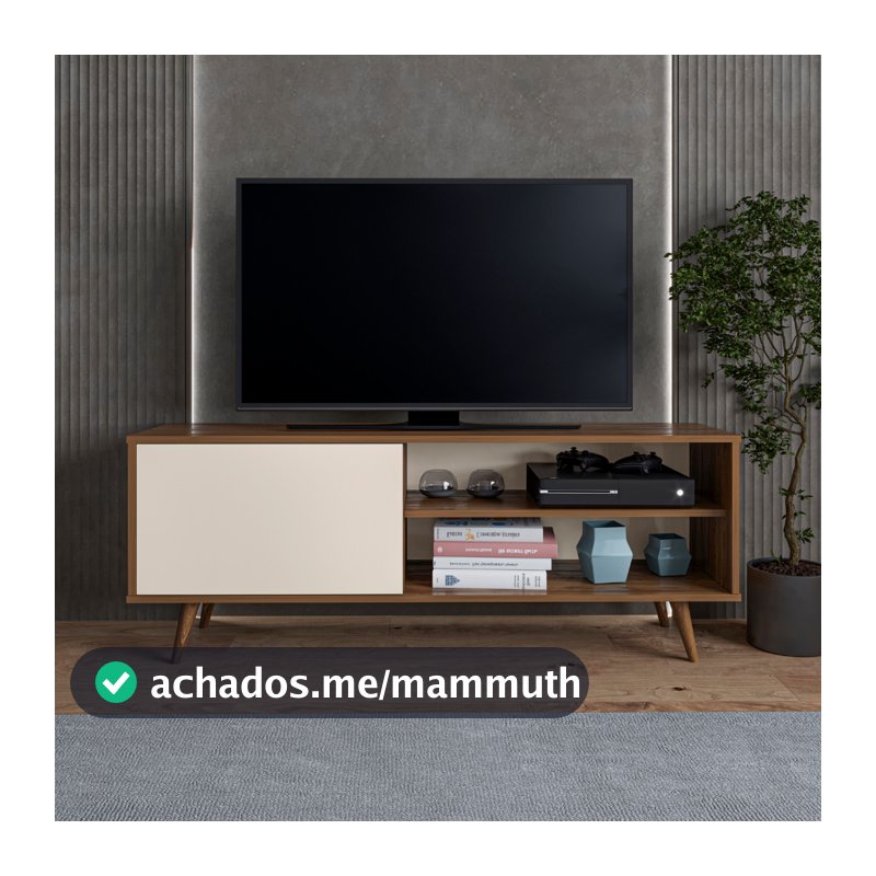 Rack Estante Multifuncional Para  Sala de Estar com Prateleira, Porta Organizadora e Pés de Madeira