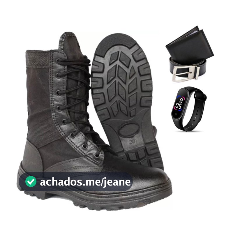Kit Bota Coturno Militar Motoqueiro Masculina De Couro Legitimo Reforçado Costurado Barato