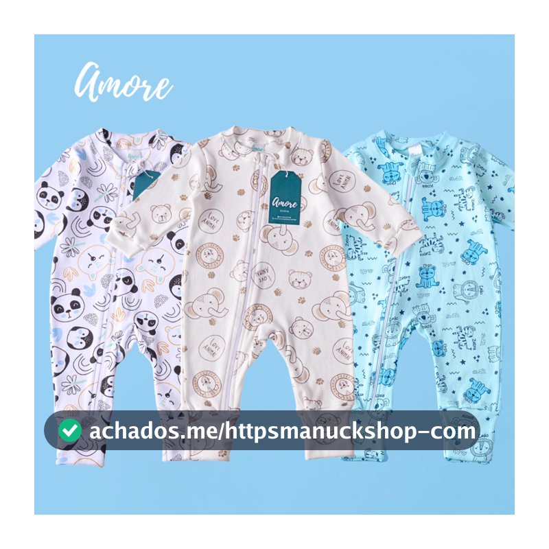 Kit 3 Macacões Bebê Amore Vira Pé Zíper Mais Vendidos Menino 100% Algodão