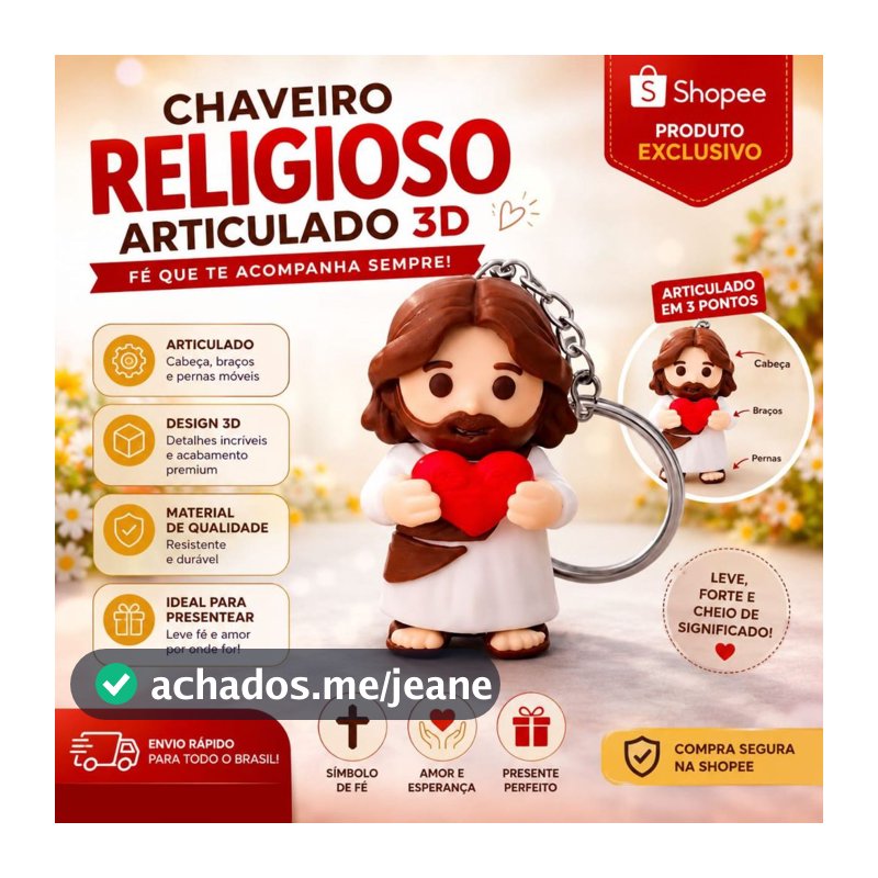Chaveiro Jesus com Coração Vermelho 3D – Lembrancinha Religiosa Fofa Presente Criativo Católico
