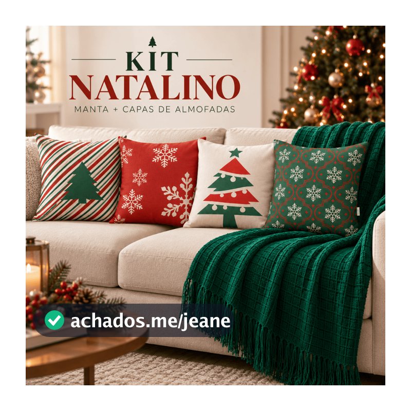 Kit Natalino para Sofá 5 Peças 4 Capas de Almofada + Manta Decoração de Natal