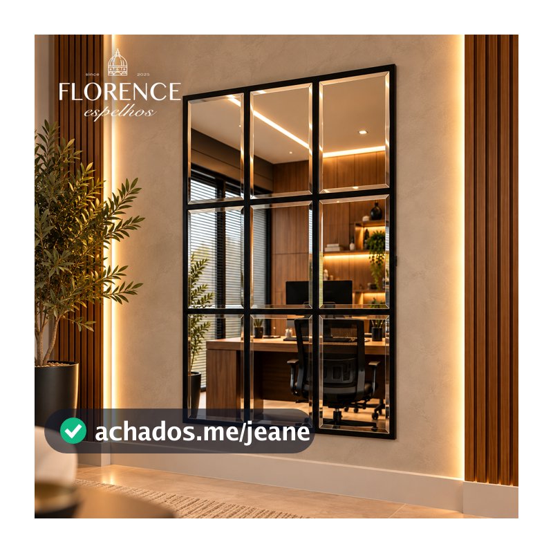 Espelho Janela Industrial Grande com Moldura Preta | Espelho Decorativo de Parede para Sala Quarto Hall