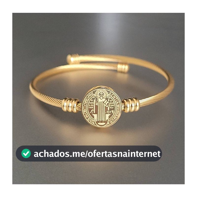 Pulseira Bracelete Luxo São Bento Ajustável Dourada Cabo de Aço Inoxidável 316L
