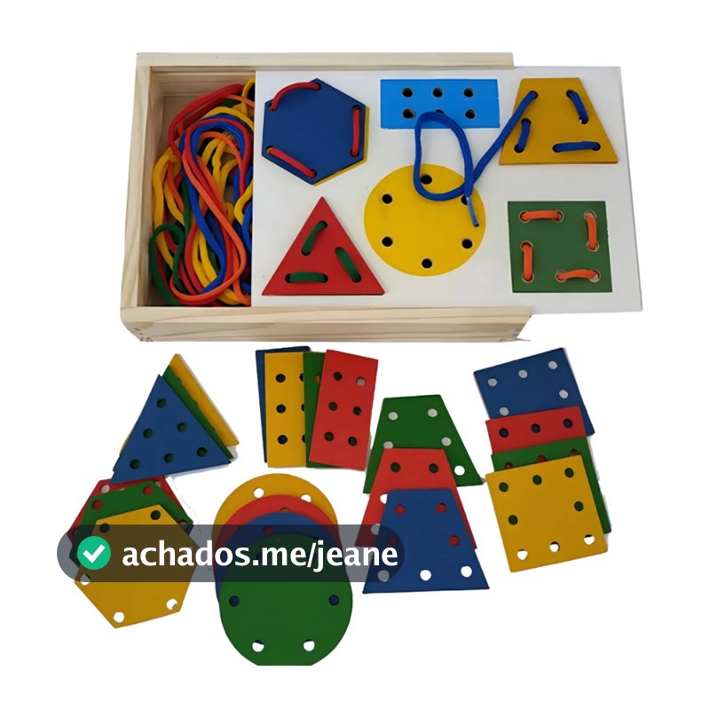 Alinhavos Formas Geométricas 24 Peças Em Madeira Educativos Brinquedo Coordenação Motora Criança