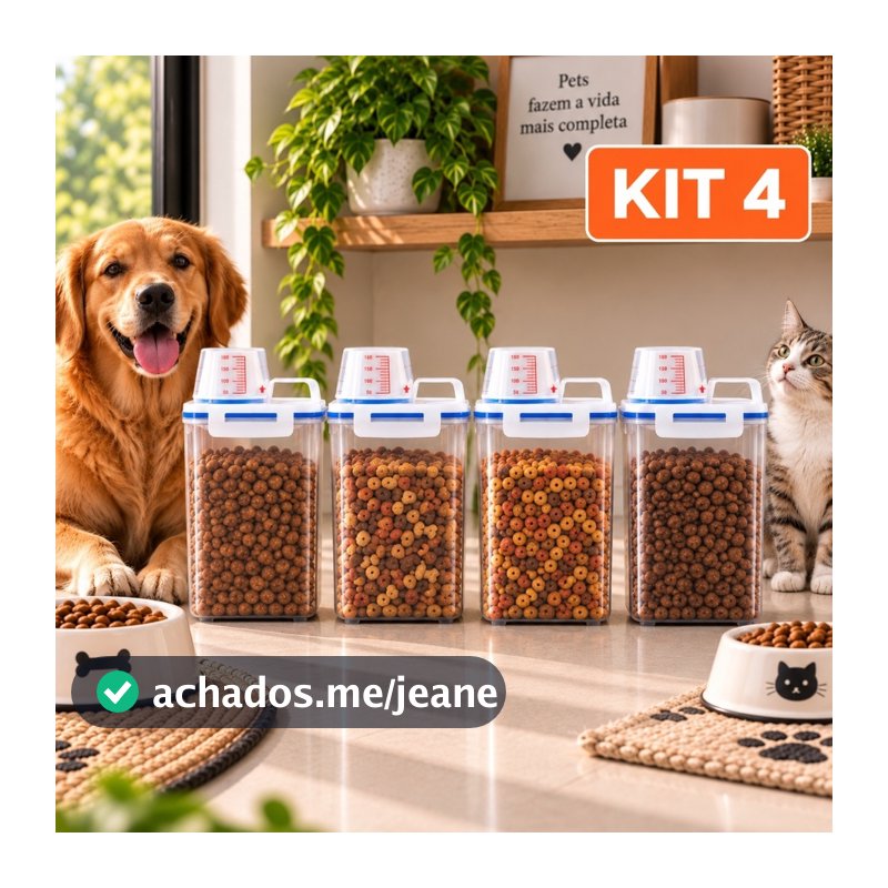 Kit 4 Potes Herméticos 2,5L com Bico Dosador e Copo Medidor Multiuso Casa Cozinha Lavanderia