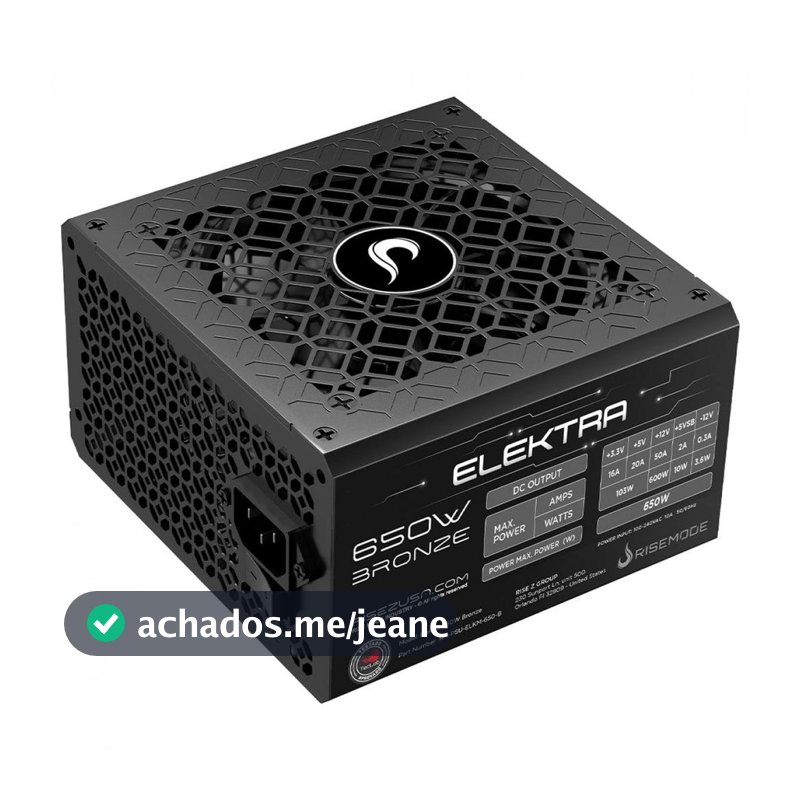 Fonte Rise Mode Elektra, 650W, Full Modular, 80 Plus Bronze, PFC Ativo, Preto, RM-PSU-ELKM-650-B