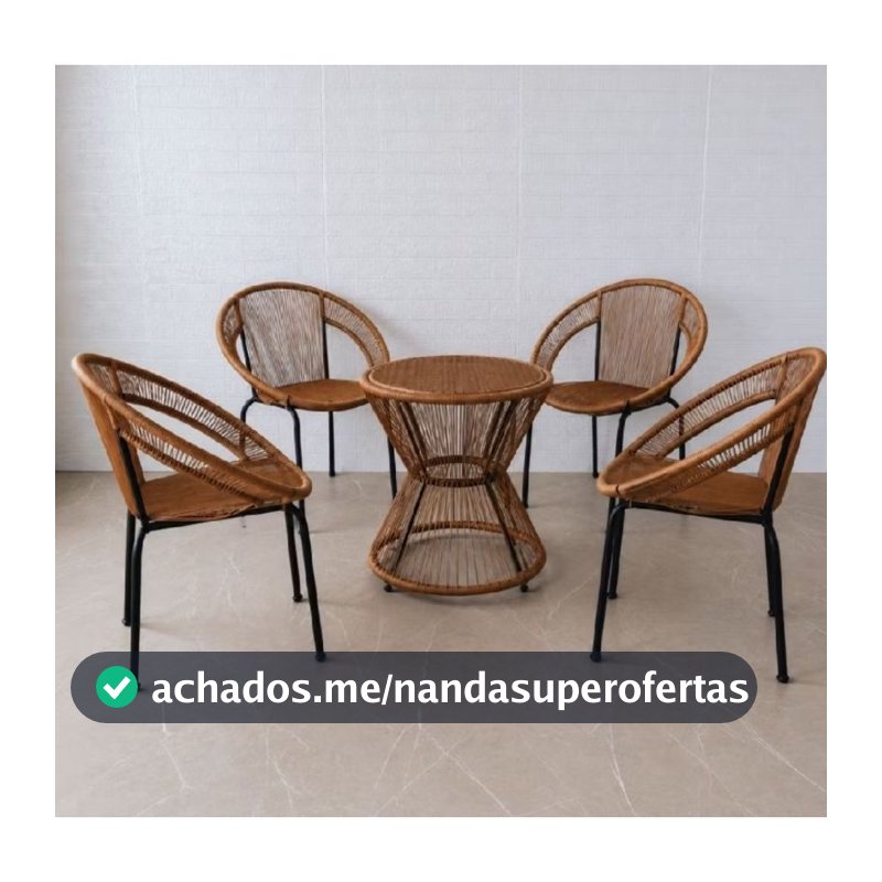 kit Varanda 4 Cadeira Cancun + Mesa Ampulheta Fibra Sintética