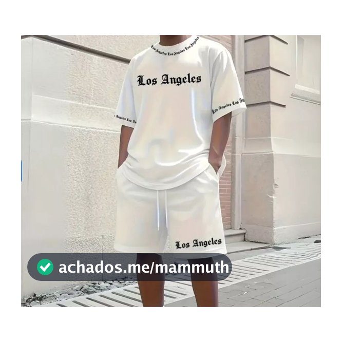 Conjunto Camiseta Larga Oversized + Bermuda Moletom Los Angels Confortável 100% Algodão Dia a Dia Esporte