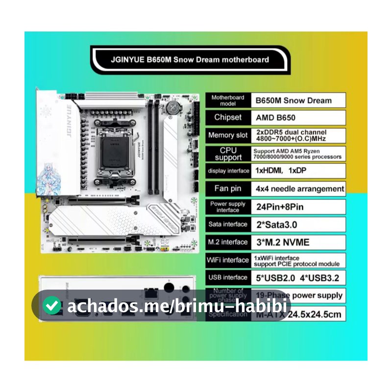 Placa Mãe JGINYUE B650M Snow Dream AM5 DDR5 WiFi White