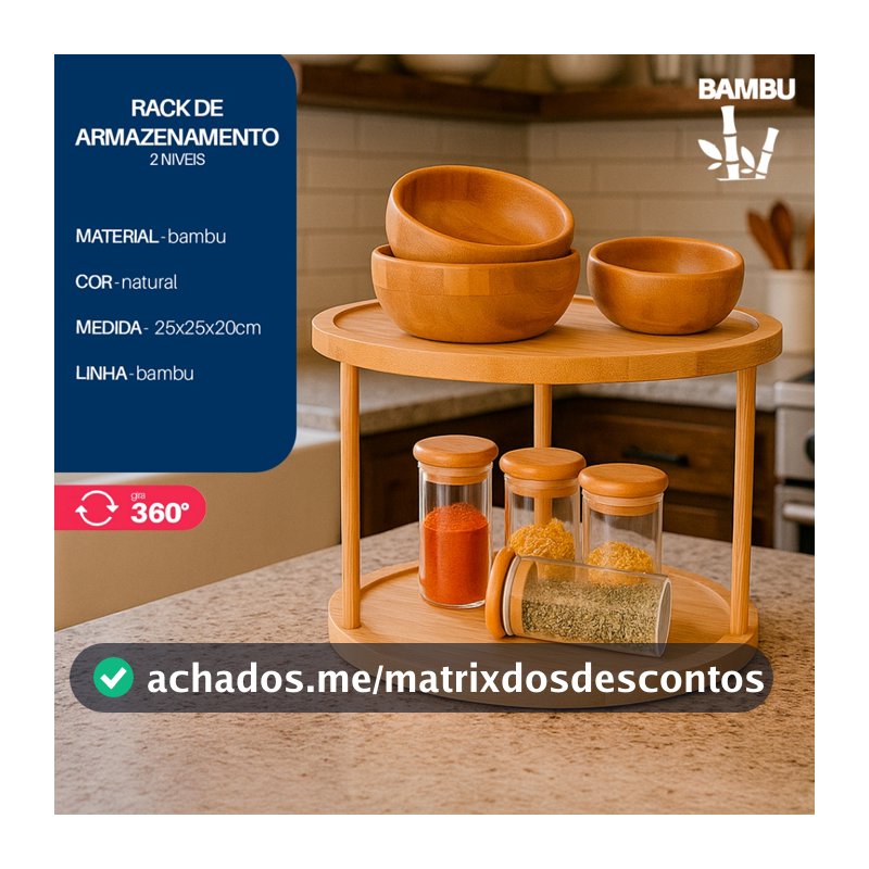 Organizador 2 Andares Bambu Giratório Multiuso - Bhz Store