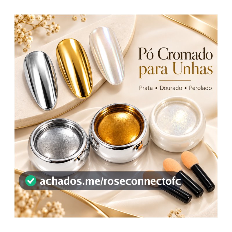 Kit 3 Pó Espelhado Cromado para Unhas Nail Art Efeito Metálico Gel Manicure