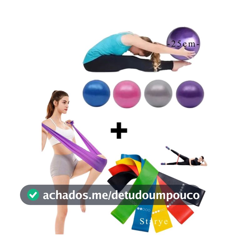 Bola 25 cm Suíça Pilates Pequena + Faixa Elástica Thera band + Kit Mini Band Fisioterapia -STARYE