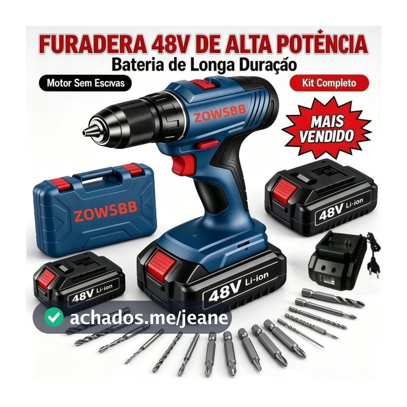 Parafusadeira Furadeira 48V Brushless Kit Completo Com 2 Baterias profissão Furadeira de Impacto