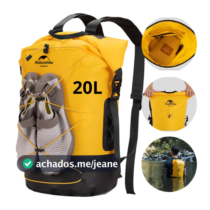 Mochila Impermeável Estanque 20L para Aventura, Praia, Pesca, Trilhas e Rafting Naturehike