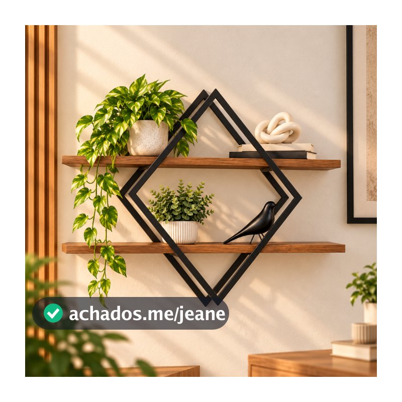 Nicho de Parede Industrial Ferro e Madeira 2 Prateleiras 60cm Decorativo Rubi