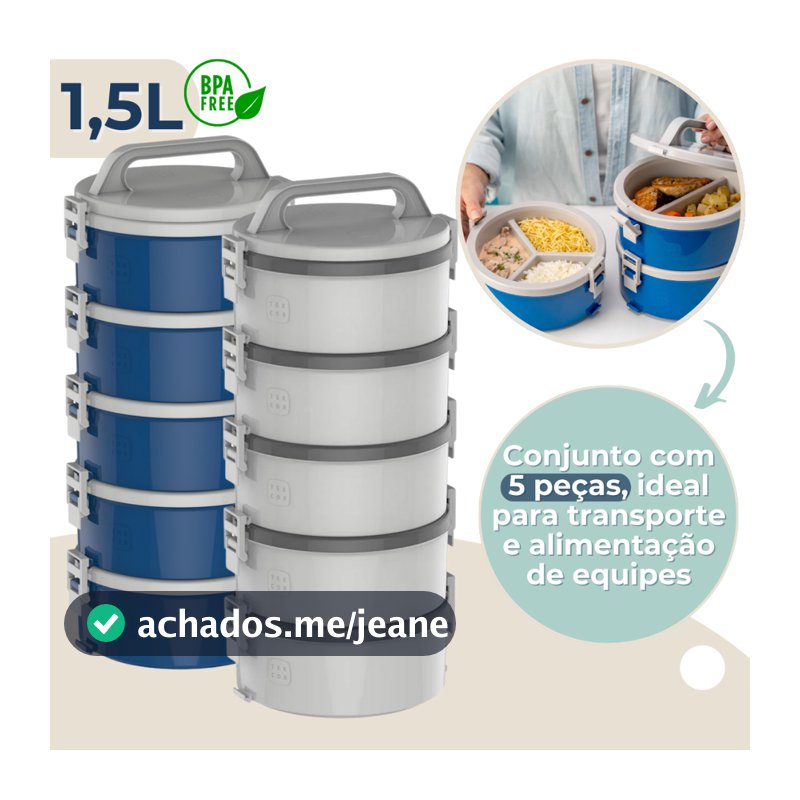 Marmita Térmica com Divisória 5 Peças com Presilhas e Alça Soprano