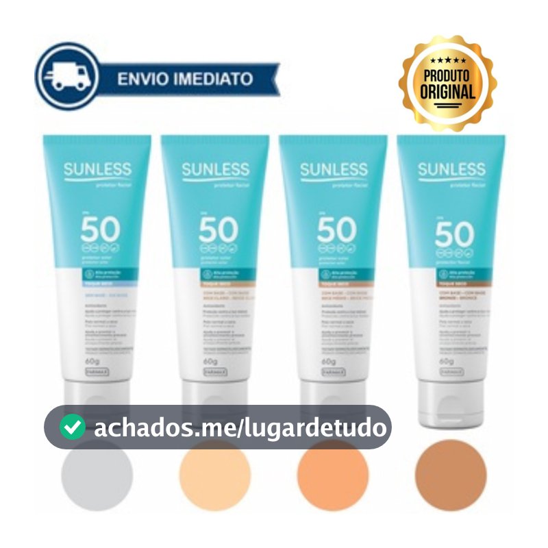 Protetor Solar Facial c/ Cor Toque Seco FPS 50 Alta Proteção Efeito Natural Sunless Envio Imediato