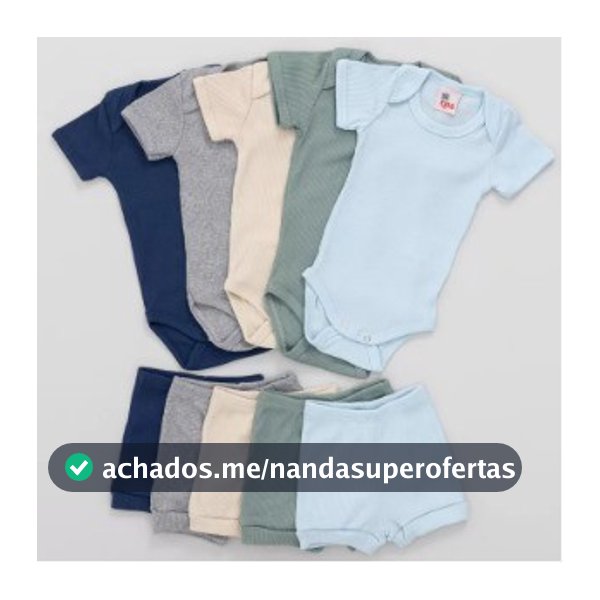 Kit com 05 Conjuntos Bebê Pagão Body e Shorts Canelado Verão Menino 7714