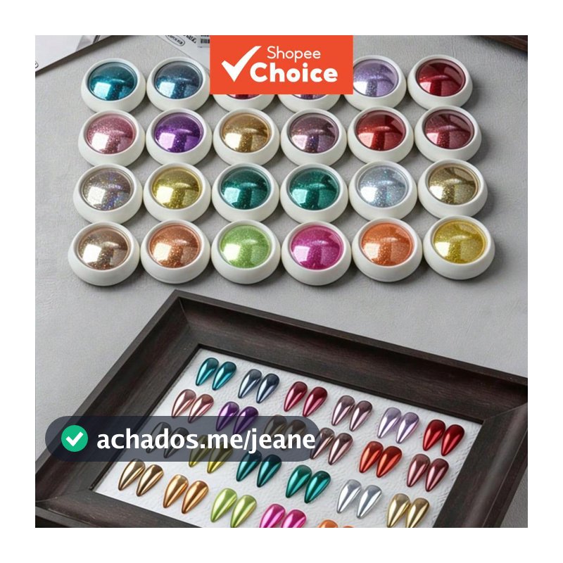 Conjunto de 24 pós para unhas efeito espelho cromado, ideal para nail art, perfeito para decoração e acessórios luxuosos