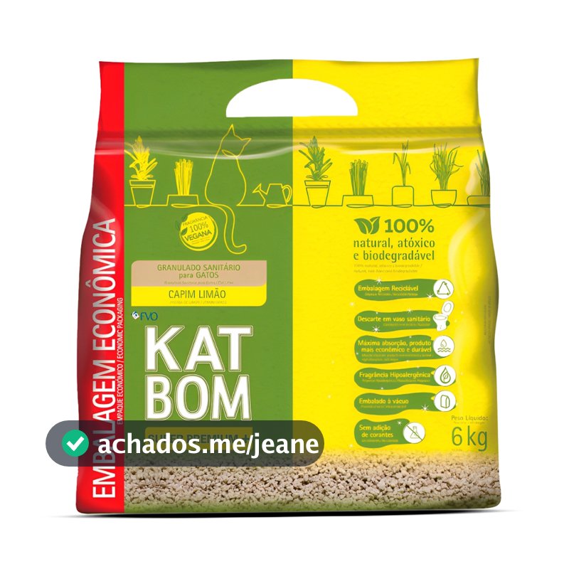 Areia Higiênica Katbom Para Gatos Granulado Capim Limão  6Kg