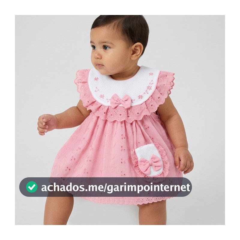 Vestido Babador Bebê Bordado Batizado Festa Bolsinha Porta Chupeta Babados