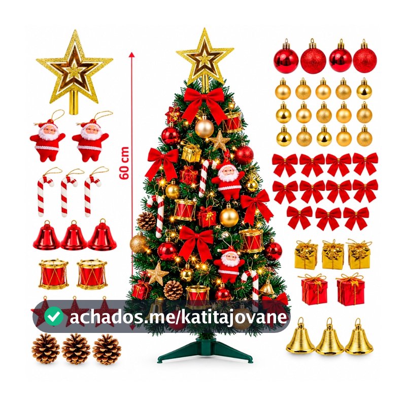 Árvore De Natal Decorada Com Enfeites Pequena Mesa Completa Premium