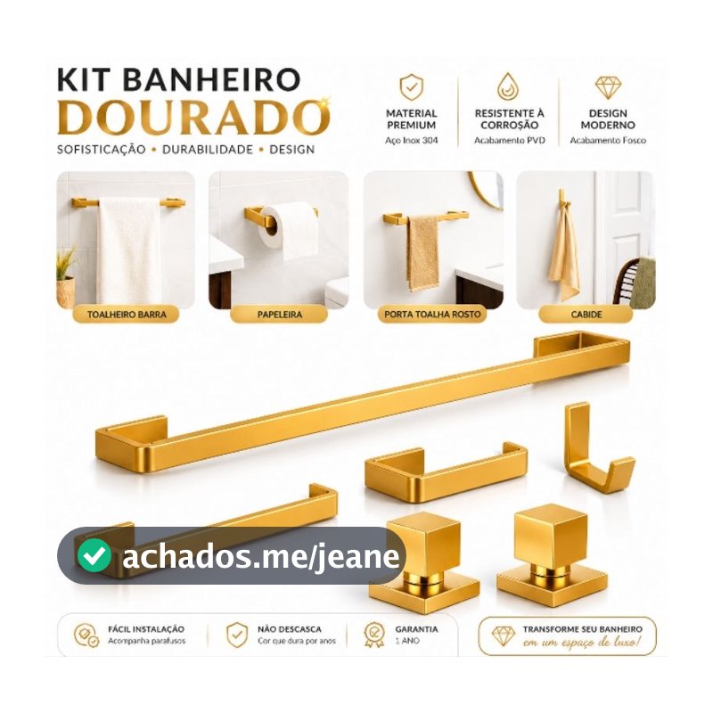 Kit para banheiro dourado Premium Kit completo com 2 acabamento em metal