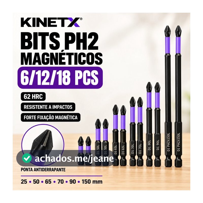 KINETX Kit Bits PH2 6/12/18 Pcs Magnético Antiderrapante 62HRC Impacto Para Parafusadeira e Chave de Impacto