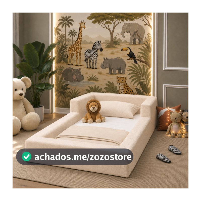Cama Montessoriana Solteiro Aurora com Colchão Tecido Boucle
