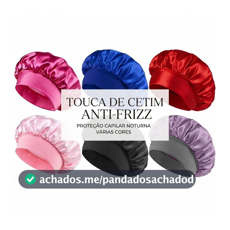 Kit 3 Toucas de Cetim com Faixa Larga Elástica Anti Frizz Para Dormir Protege Cabelo Cacheado Crespo Ondulado