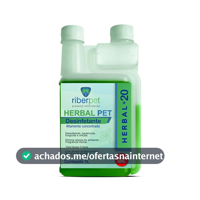 Herbal Pet +20 Desinfetante Concentrado Rende 500L Frasco 1L