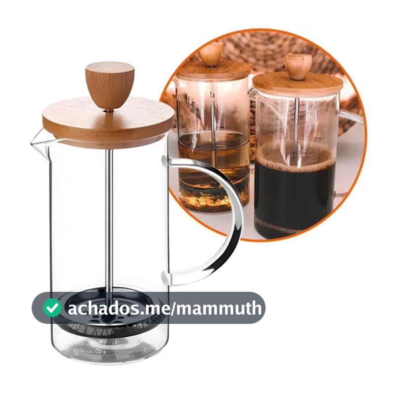 Cafeteira Prensa Francesa Vidro 350ml Com Tampa Bambu Café