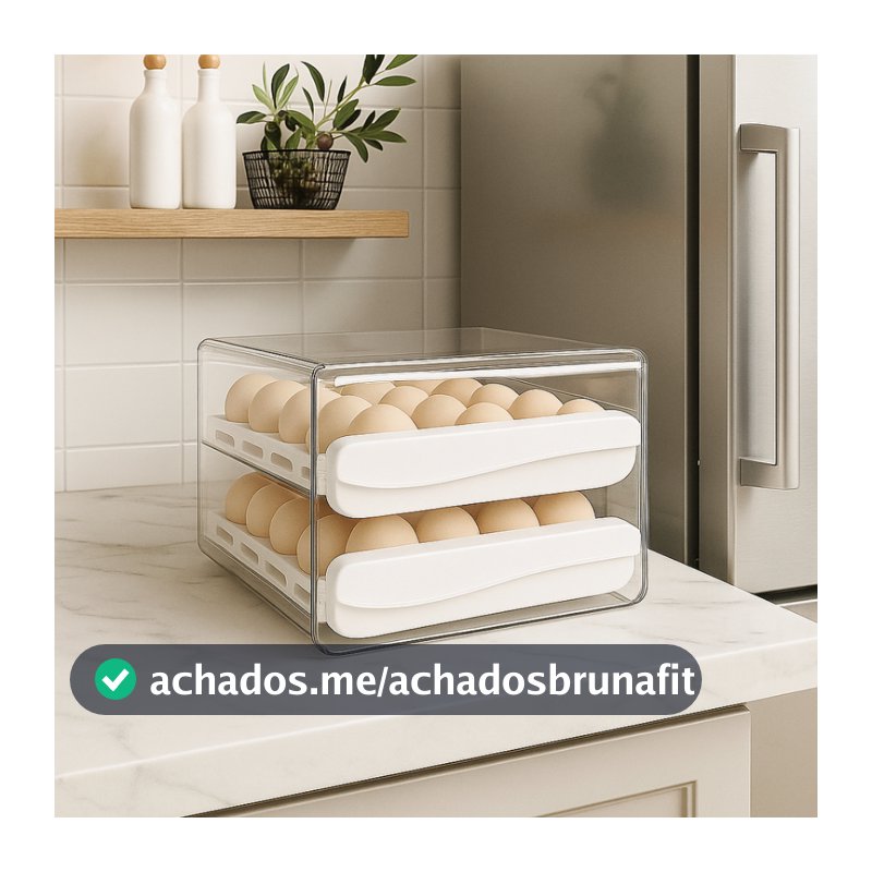 Porta Ovos 2 andares Organizador de Geladeira Gaveteiro Duplo Branco Empilhavel Casa Cozinha