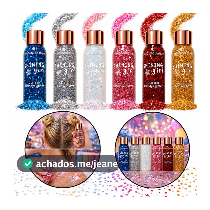 Glitter para Cabelo e Corpo Shining Girl YOYOMAQUIAMOR 8cm para Carnaval,Festas,Maquiagem e dia Cabelo Maluco