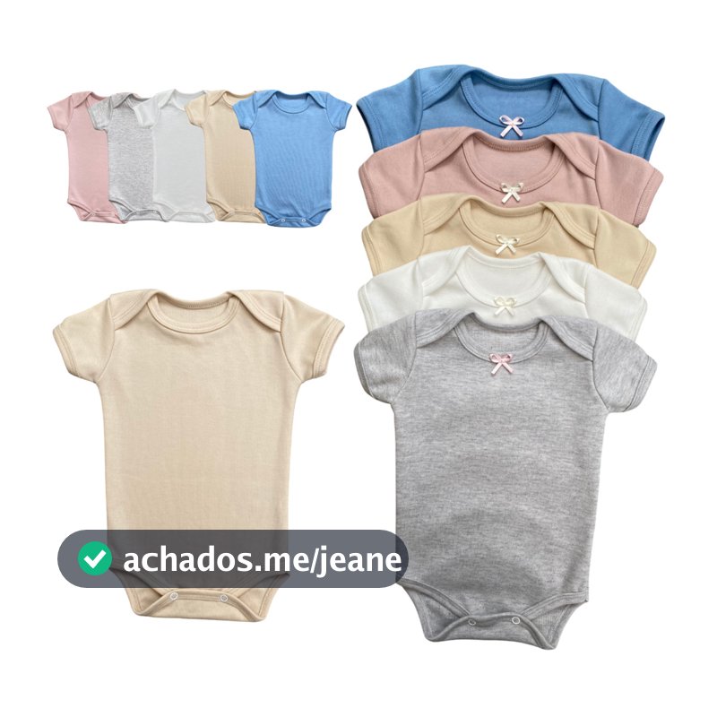 Kit 3 Body Manga Curta Bebê Gola Envelope Menino Menina 0 a 18 meses