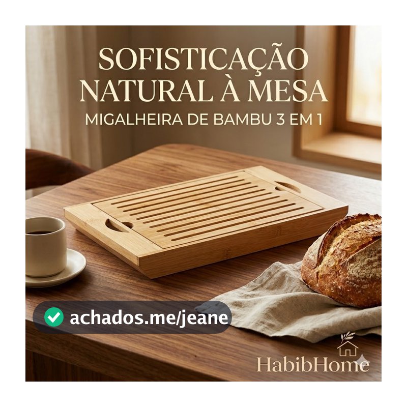 Bandeja Migalheira 4 em 1 de Bambu – Multiuso para Pães, Café e Panelas