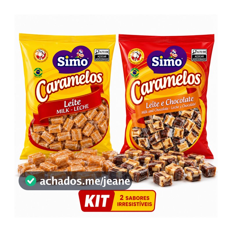 Kit 02 Bala Mast Caramelo Leite E Leite Com Chocolate Simonetto 500g