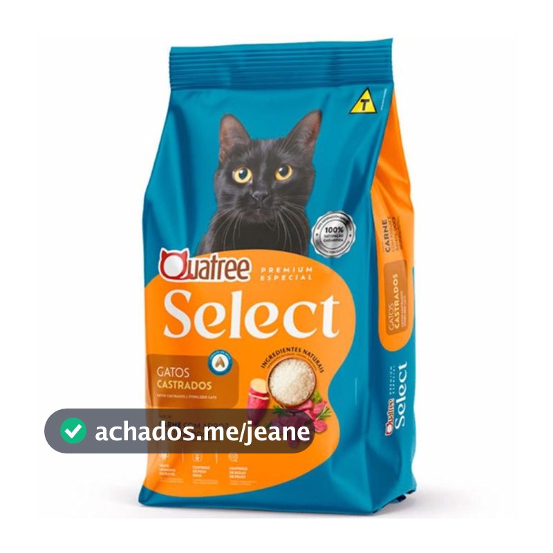 Raçao Quatree Select Gatos Adultos Castrados Carne 10,1kg