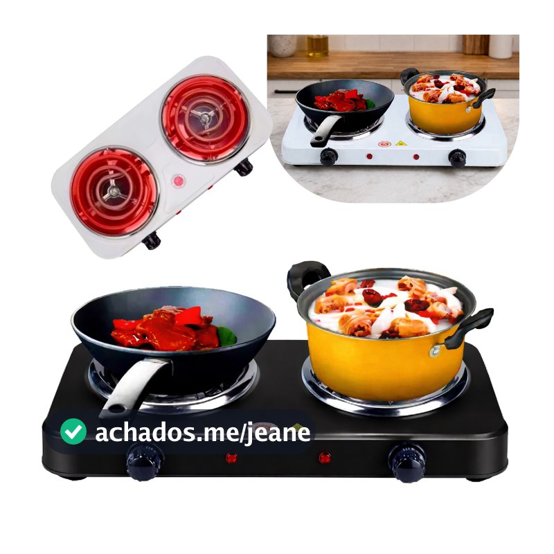 Mini Fogão Fogareiro Elétrico Portátil 2000w 110v Ou 220v Até 600 °c 2 Bocas Linha Premium