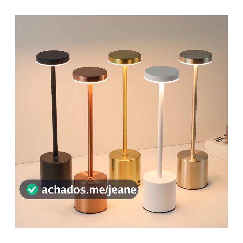 Luminária de Mesa Touch LED Recarregável Sem Fio - Candeeiro Dimerizável em Alumínio