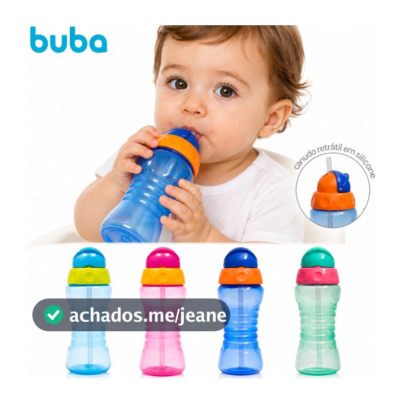Garrafinha Infantil Fresh Buba Canudo De Silicone Tampa Retrátil Infantil Escolar Lanche Escola
