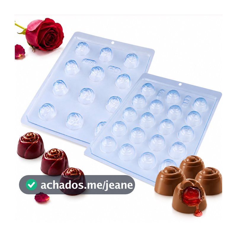 Kit 2 Formas Simples Acetato Chocolate BWB - Bombom Cereja Caracol 13g + Bombom Rosa 12g