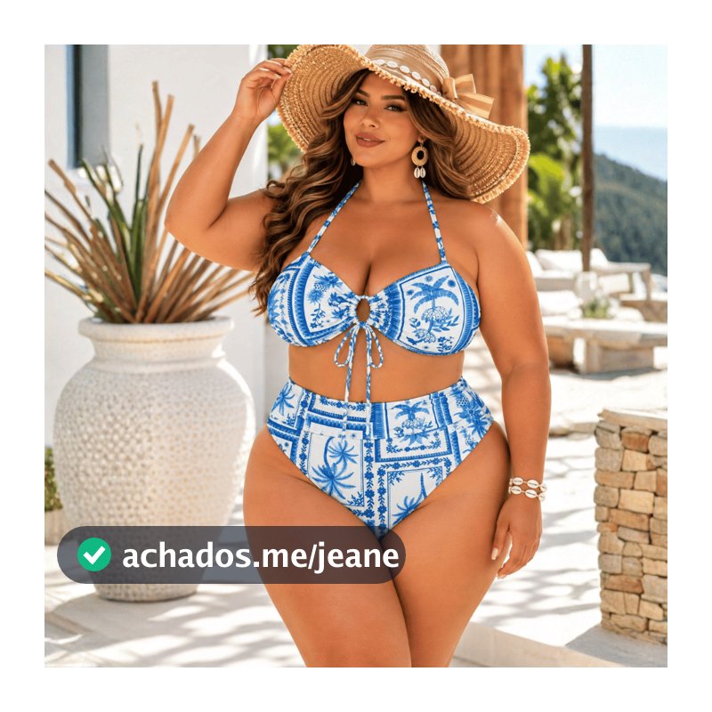 Biquíni Plus Size Cintura Alta com Bojo Suplex Forrado 48 ao 54 Moda praia grande