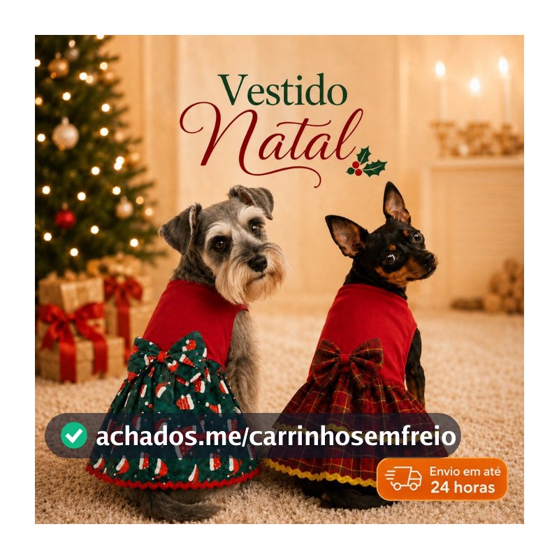 Roupa Pet Natalina Edição Luxo Com Babador e Vestido Temático Cachorro e Gato Edição Limitada Natal