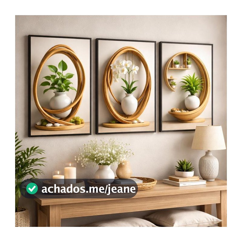 Kit 3 Quadros Decorativos Boho Chic Minimalista Flores e Vasos Abstrato Moderno Para Sala e Quartos