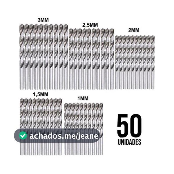 Jogo Kit 50 Brocas Aço Rapido 1mm 1,5mm 2mm 2,5mm 3mm (50pç)
